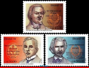 2326 BRAZIL 1991 BASILIO DA GAMA +OTHERS, LITERATURE, WRITERS, MI# 2426-28, MNH