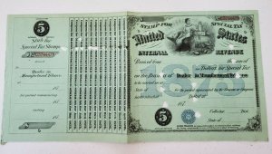 US 1875 $5 Internal Revenue Special Tax Tobacco Dealer Stamp Sheet