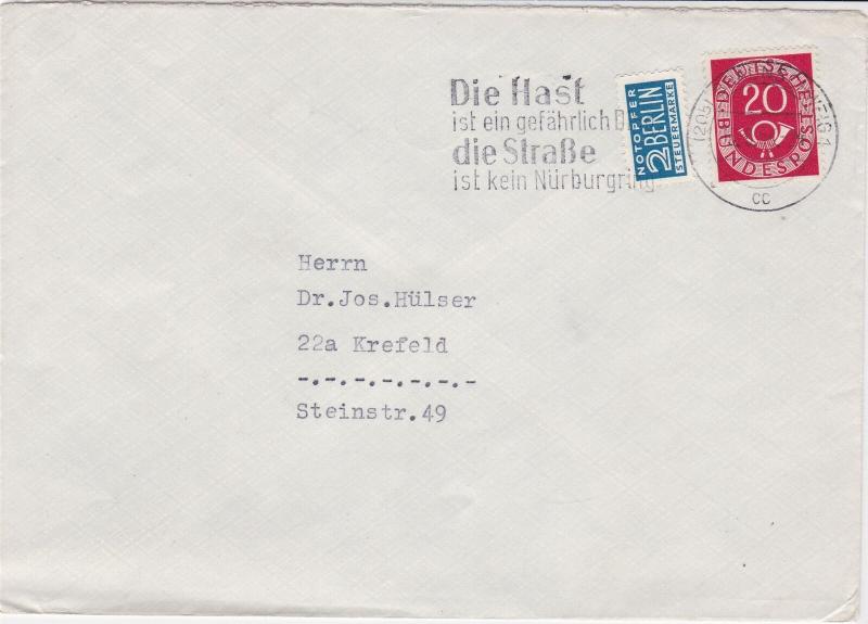 German 1953 Braunschweig Cancel Obligatory Tax Aid for Berlin Stamps Cover 26810