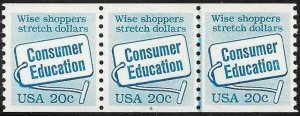 SCOTT  2005  CONSUMER EDUCATION  20¢  PLATE NUMBER COIL OF 3  PLATE #4  MNH