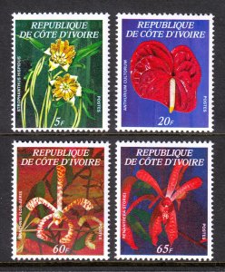 IVORY COAST — SCOTT 447A-447D — 1977 FLOWERS SET — MNH — SCV $500