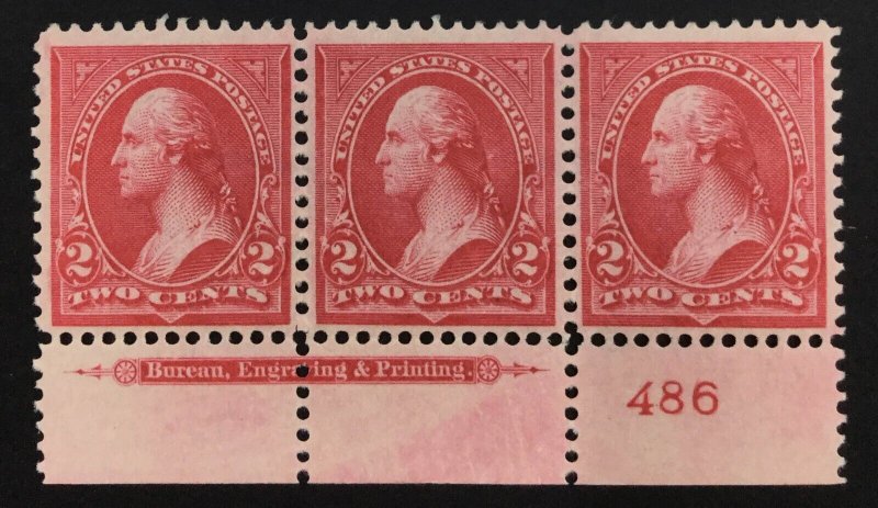 MOMEN: US STAMPS #267 PLATE STRIP OF 3 MINT OG NH VF LOT #76430