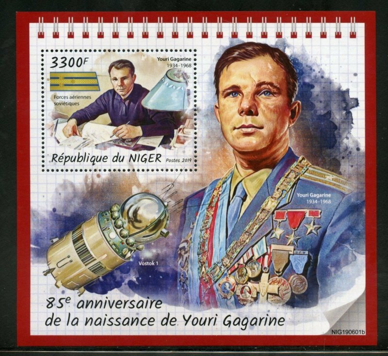 NIGER 2019 85th BIRTH ANNIVERSARY OF YURI GAGARIN  SOUVENIR SHEET MINT NH