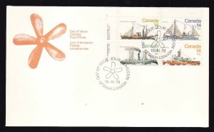 Canada-Sc#779a-stamps on FDC-UL plate block-Ships-Ice vessels-1978-