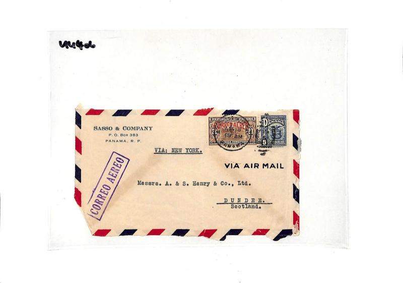 UU406 Panama Scotland GB Via New York USA Cover {samwells-covers}