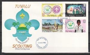 Tuvalu, Scott cat. 176-179. Scouting 75th Anniversary issue. First day cover. ^