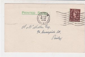 England 1956 Glasgow Cancel Caledon.Philatelic Soc. Meeting Stamp Card Ref 34938