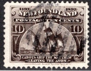 68, Scott, Newfoundland, 10c, black brown, Cabot's Ship Matthew, Used, F/VF