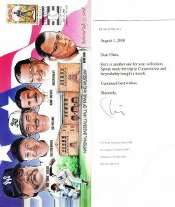 Baseball HOF Induction Cachet #4341 + O'Malley to Schiller Note COA 2008