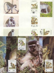 St.Kitts 8 FDC/cards WWF/Monkies 1986