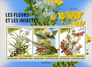 C A R - 2023 - Flowers & Insects - Perf 3v Sheet  - Mint Never Hinged