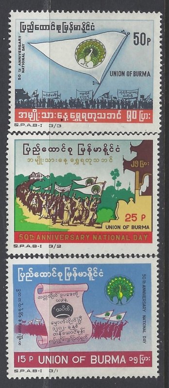 Burma, Scott #218-220; National Day, MNH