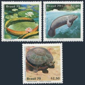 Brazil 1613-1615,MNH.Michel 1709-1711.Amazon Park,1979.Water Lily,Manatee,Turtle