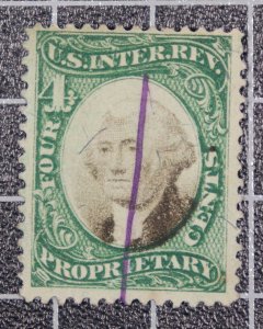 Scott RB4b - 4 Cents Proprietary - Used - Nice Stamp - SCV $25.00