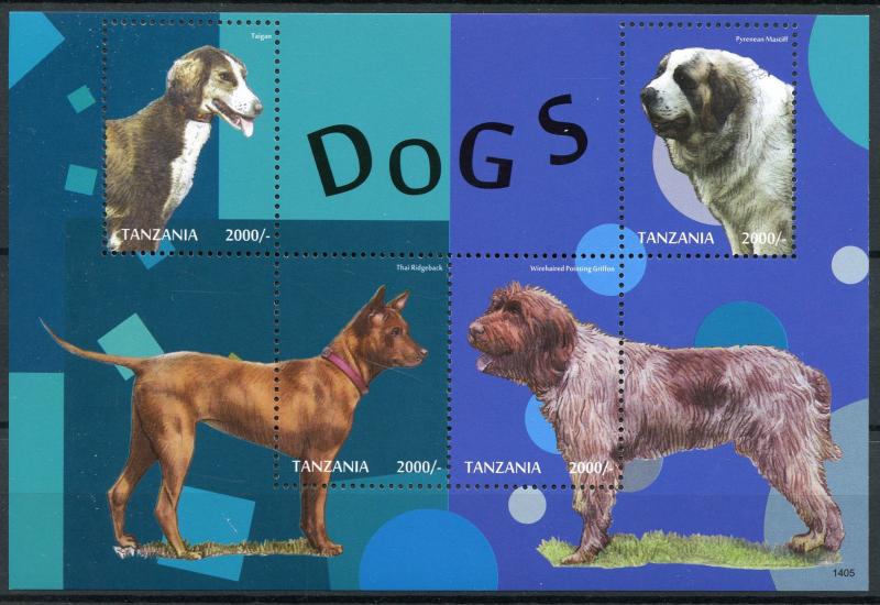 Tanzania Dogs Stamps 2014 MNH Taigan Pyrenean Mastiff Thai Ridgeback 4v M/S II 