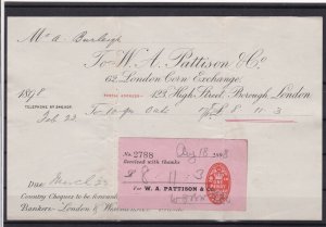 1898 london corn exchange invoice and receipt  ref 7943