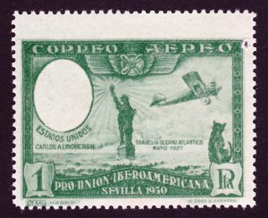 SPAIN 1930 LINDBERGH & PLANE SCOTT #C56 W/O PORTRAIT ERROR MNH-OG (STAPLE HOLE)