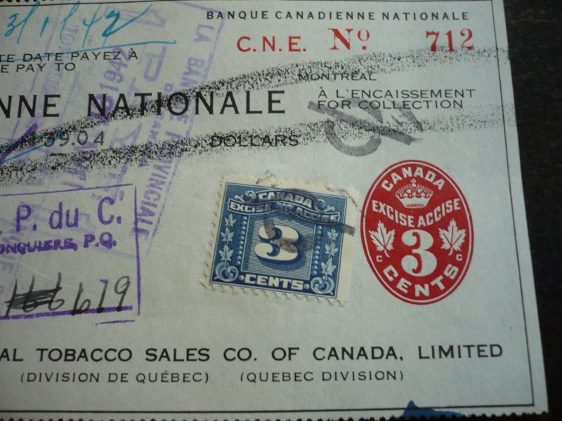 Canada - Revenue Embossed & Excise Stamp on a Time Draft dated December 10 1941