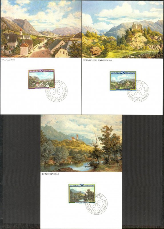 Liechtenstein 1982 Art Paintings Landscapes Architecture 3 Maxi Cards FDC