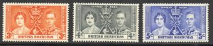 British Honduras Scott 112-14 Unused VLHOG - 1937 Coronation Issue - SCV $1.20