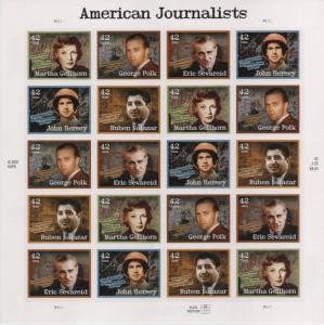 4252a 42c American Journalists Plate Position 5 MNH