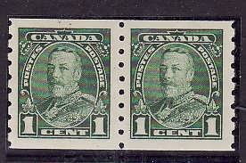 Canada-Sc#228-unused  KGV Pictorial coil pair-left stamp VLH, right stamp NH-og-