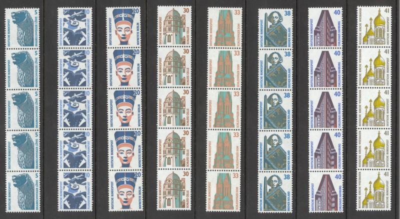 Germany Sc# 1515A-1540A MNH Strips/5 w/control # 1987-1996 Historic Objects