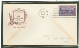 US 835 1938 3c Ratification of the US Constitution (single) on an addressed first day cover with a House of Farnum cachet.
