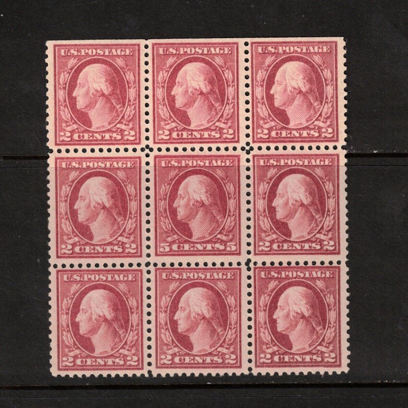 USA #505 Very Fine Never Hinged Block Of Nine - 5cent Error In Center Stamp