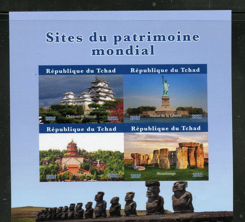 Chad 2021 World Heritage Sites Statue of Liberty Stonehenge impf sheet mint nh