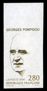 France, 1950-Present #2416 (YT 2875) Cat€30, 1994 Georges Pompidou, imperf....