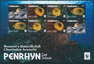 Penrhyn Cook Islands 2017 MNH Bennett's Butterflyfish WWF 8v M/S Fish Stamps