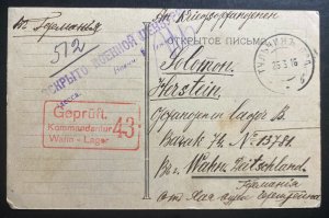 1916 Russia To Wahn Germany Russian Prisoner POW Camp Censored Postcard Cover
