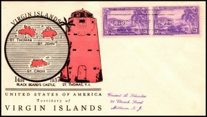 Scott 802 3 Cents Virgin Islands Linprint FDC Typed Address Pair Planty 802-27