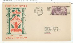 US 783 1936 3c Oregon Territory first day cover with a Lou Bremer bi-color cachet.