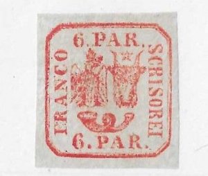 Romania Sc #16  6p red on pelure paper LH VF