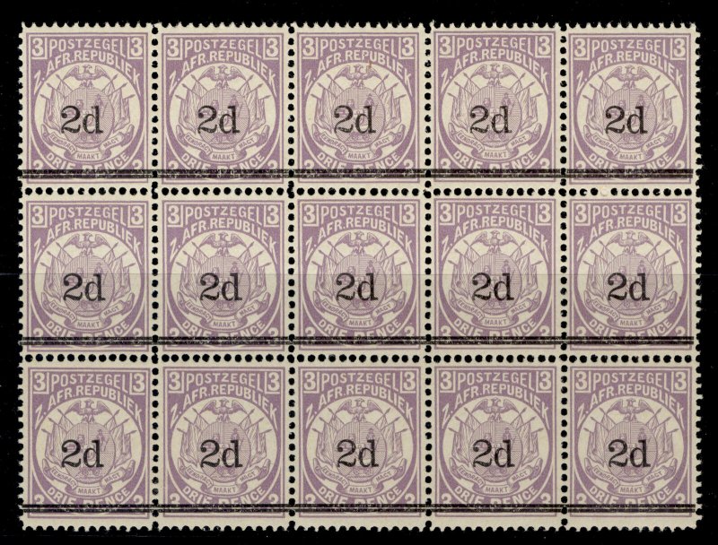 SOUTH AFRICA - Transvaal QV SG194, 2d on 3d mauve, NH MINT. Cat £45. BLOCK x 15