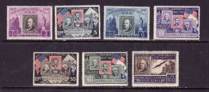 San Marino-Sc#266-71-Unused NH set-Stamp on Stamp-first US postage stamps centen