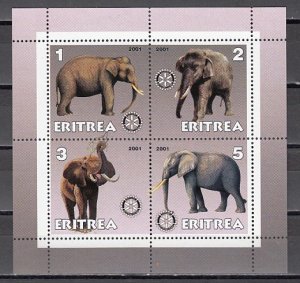 Eritrea, 2001 Cinderella issue. Elephants on a sheet of 4. ^