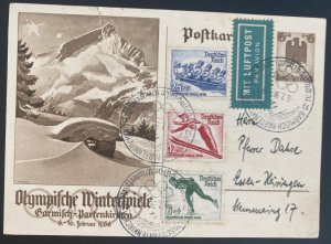 1936 Garmisch Germany First Day Stationery Postcard Cover Winter Olympic Games