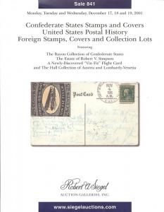 Siegel: Sale # 841  -  Confederate States Stamps & Covers...