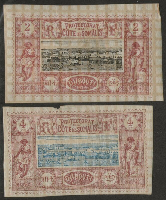 SOMALI COAST MH Scott # 7-8 - remnants, thins, 7 crease (2 Stamps) (1)