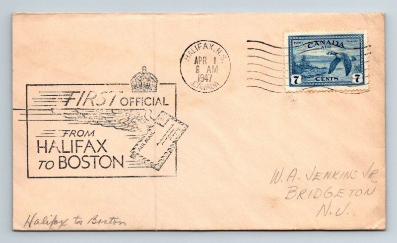 1947 Halifax First Flight-Canada Airmail - To Boston - F9101