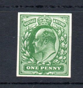 EDWARD VII 1d PLATE PROOF IN GREEN ON WHITE CARD Cat £80 (WITH PARTIAL OFFSET)