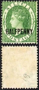 St Lucia SG25 1/2d Green Wmk CA Fresh M/M Cat 38 pounds