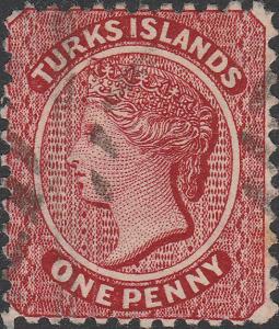 TURKS Islands - 1887 - SG58x 1d crimson-lake Wmk Crown CA REVERSED, p.12 - used