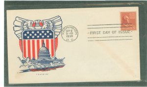 US 815 1938 10c Tyler (presidential/prexy series) single on an unaddressed first day cover with a Pavois cachet.