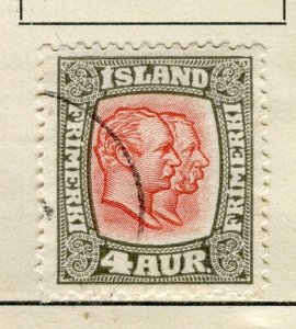 ICELAND; 1907 early Double Kings issue fine used 4a. value