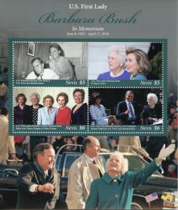 Nevis People Stamps 2018 MNH US First Lady Barbara Bush Barack Obama 4v M/S