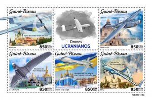 Guinea-Bissau - 2023 Ukrainian Drones on Stamps - 5 Stamp Sheet - GB230115a